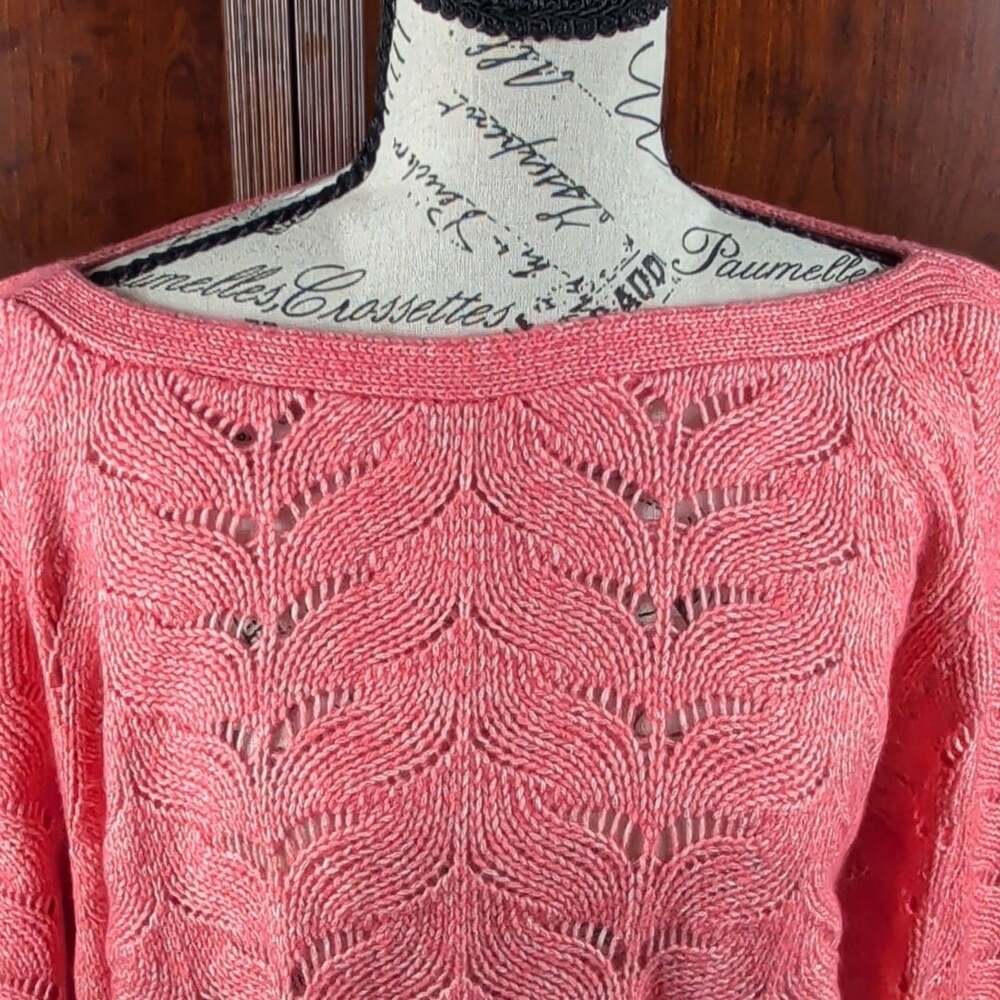 Soft Surroundings Pink Open-Knit Pullover Sweater 1X Scoop Neck Scalloped Hem - Picture 3 of 9